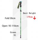 Green 30cm_5-Section Outdoor Fold Trekking Pole Camping Portable Walking Hiking Stick For Nordic Eld