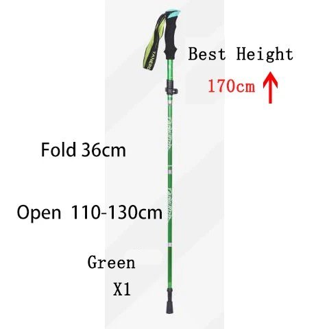 Green 36cm_5-Section Outdoor Fold Trekking Pole Camping Portable Walking Hiking Stick For Nordic Eld