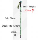 Green 36cm_5-Section Outdoor Fold Trekking Pole Camping Portable Walking Hiking Stick For Nordic Eld