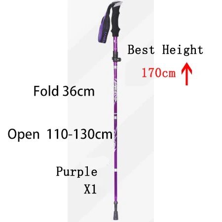 Purple 36cm_5-Section Outdoor Fold Trekking Pole Camping Portable Walking Hiking Stick For Nordic El