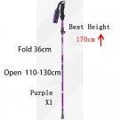 Purple 36cm_5-Section Outdoor Fold Trekking Pole Camping Portable Walking Hiking Stick For Nordic El