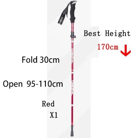 Red 30cm_5-Section Outdoor Fold Trekking Pole Camping Portable Walking Hiking Stick For Nordic Elder