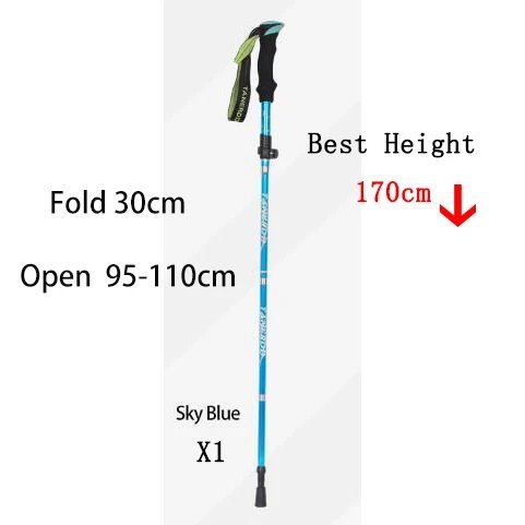 SkyBlue 30cm_5-Section Outdoor Fold Trekking Pole Camping Portable Walking Hiking Stick For Nordic E