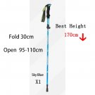 SkyBlue 30cm_5-Section Outdoor Fold Trekking Pole Camping Portable Walking Hiking Stick For Nordic E