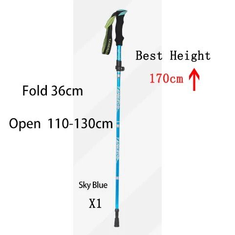 SkyBlue 36cm_5-Section Outdoor Fold Trekking Pole Camping Portable Walking Hiking Stick For Nordic E