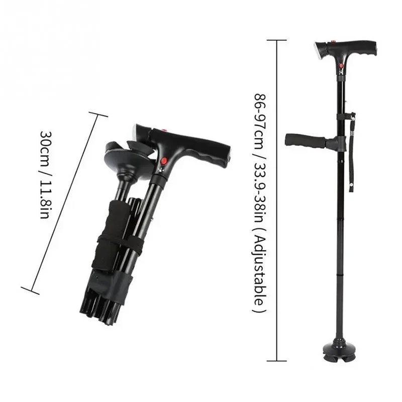 Collapsible_Collapsible Telescopic Folding Cane Elder Cane LED With Alarm Walking Trusty Sticks Elde