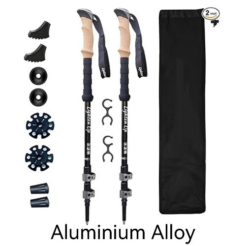 Burgundy_2 PCS 5-Section Outdoor Fold Trekking Pole Cane Camping Portable Walking Hiking Stick For N