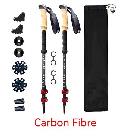 Red_2 PCS 5-Section Outdoor Fold Trekking Pole Cane Camping Portable Walking Hiking Stick For Nordic
