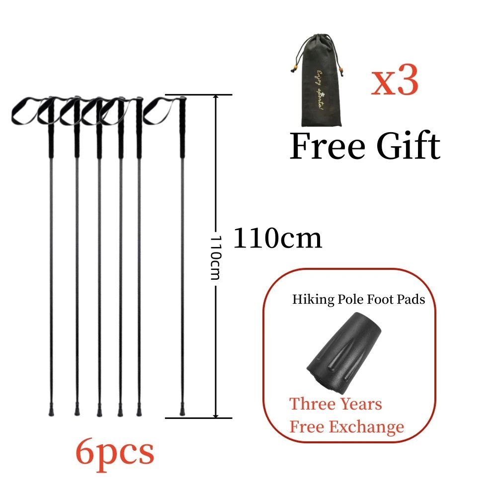 6pcs 110cm_Ultra Light  Trekking Pole Carbon Folding Hiking Stick Collapsible Hiking Poles 115G Trek