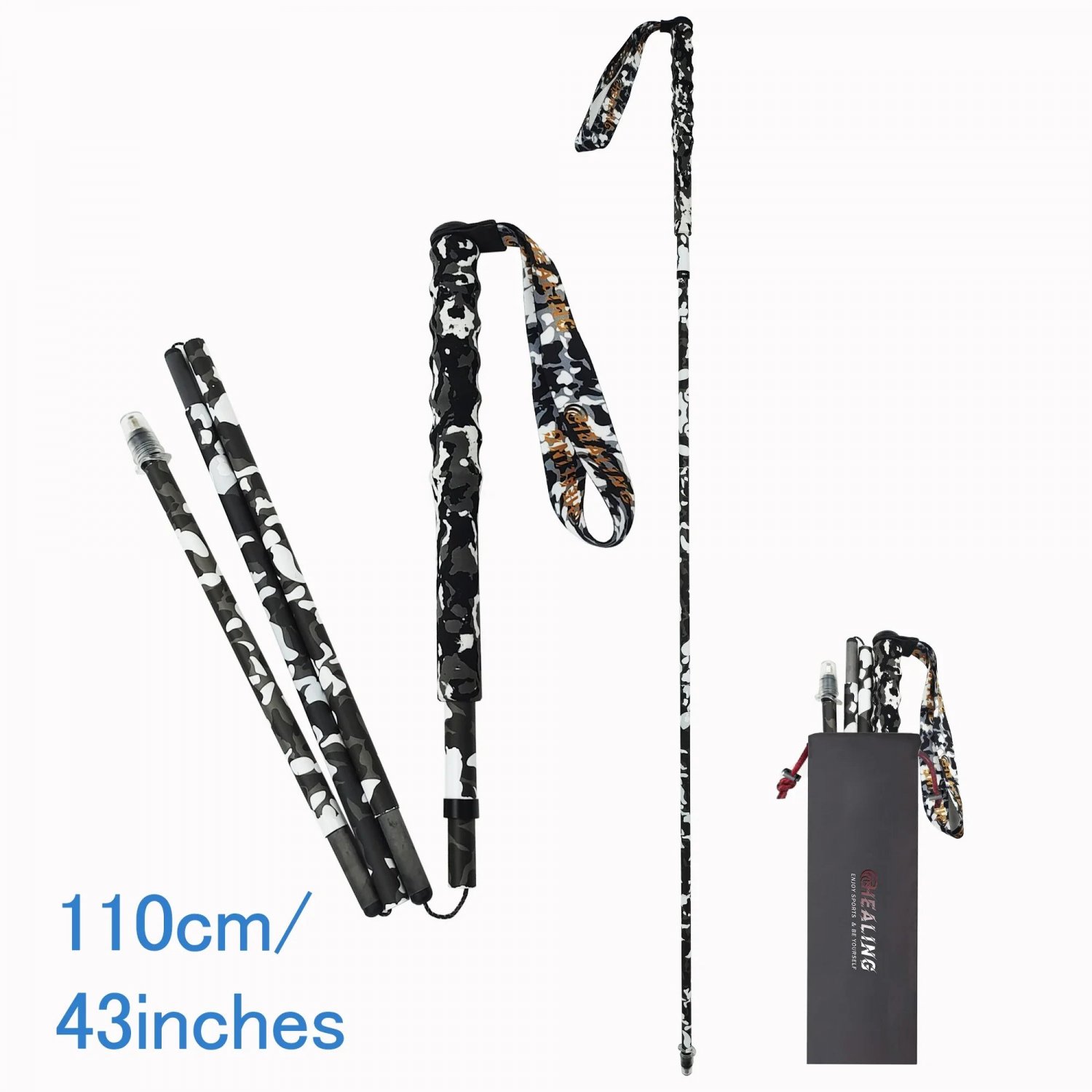 2PCs 43inch_5-Sections Folding Hiking Poles Carbon Fiber Telescopic Poles Lightweight Portable Trekk