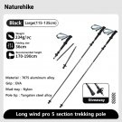Black Large 2 pcs_Naturehike Long Wind Trekking Poles Carbon Fiber 7075 Aluminum Alloy Five-section 