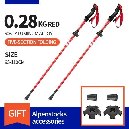 Short handle Red_BSWOLF 2Pcs Ultralight Trekking Poles  Walking Sticks Hiking Canes  Folding Aluminu