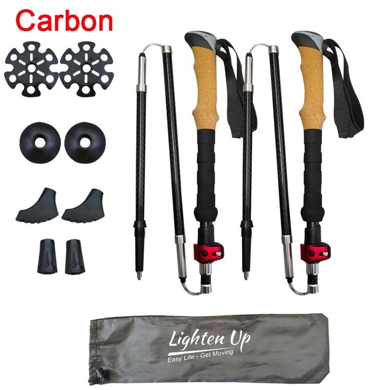 carbon double_2/1PCS Folding Walking Poles 3-Folded Rod Cane for Sitting EVA+Cork Handle Walking Sti