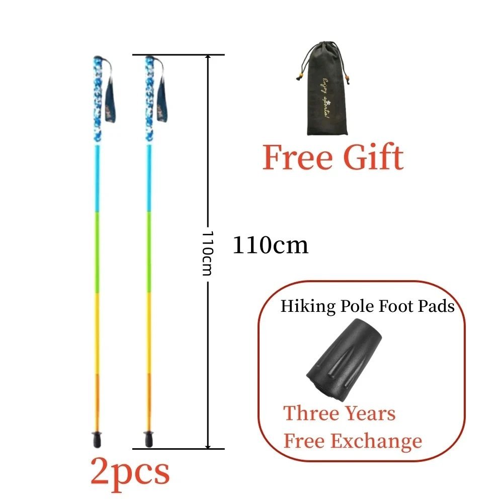 E2-2P 110CM_2PCS Carbon Fiber Five Section Folding Hiking Stick Ultra Lightweight Portable Hiking St
