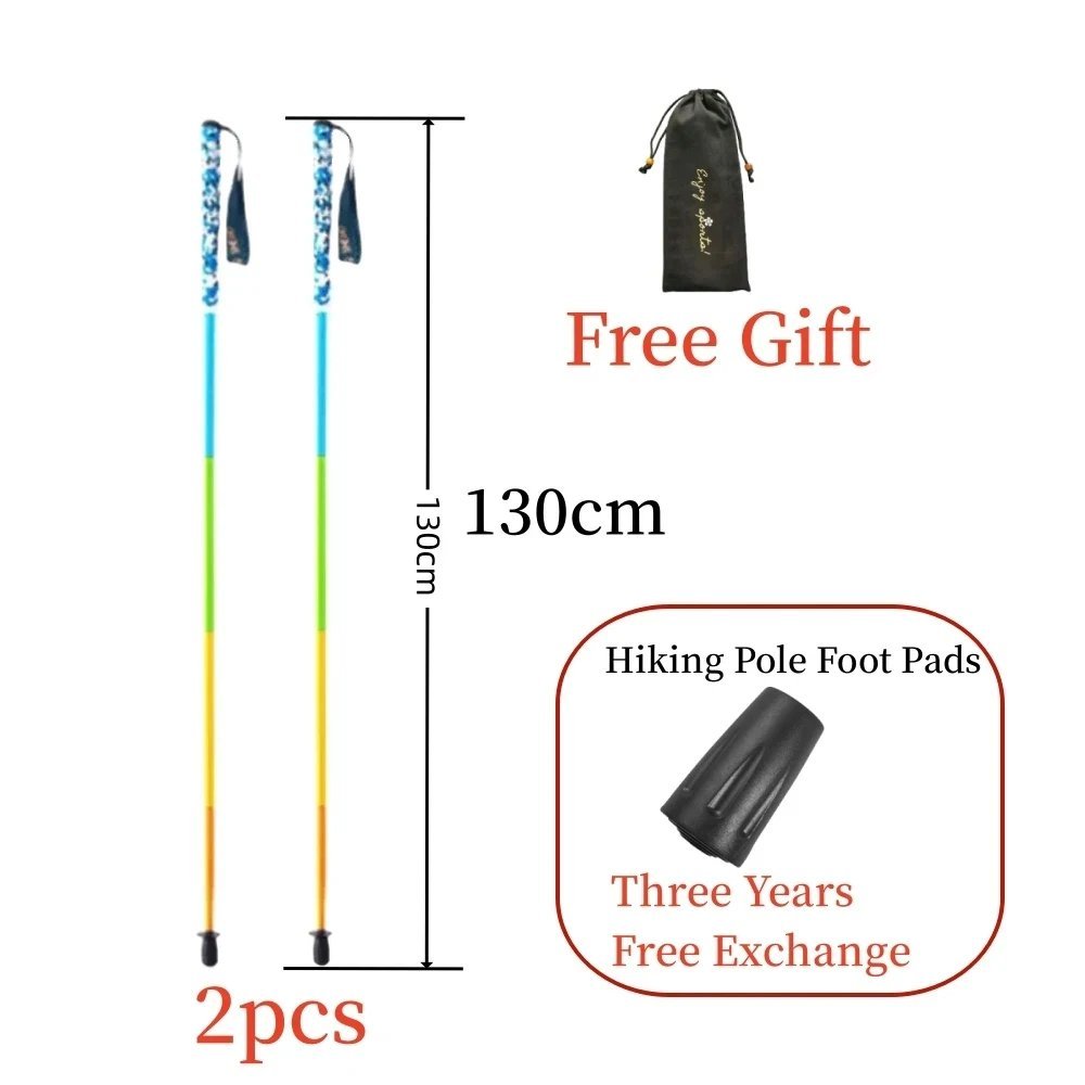 E2-2P 130CM_2PCS Carbon Fiber Five Section Folding Hiking Stick Ultra Lightweight Portable Hiking St