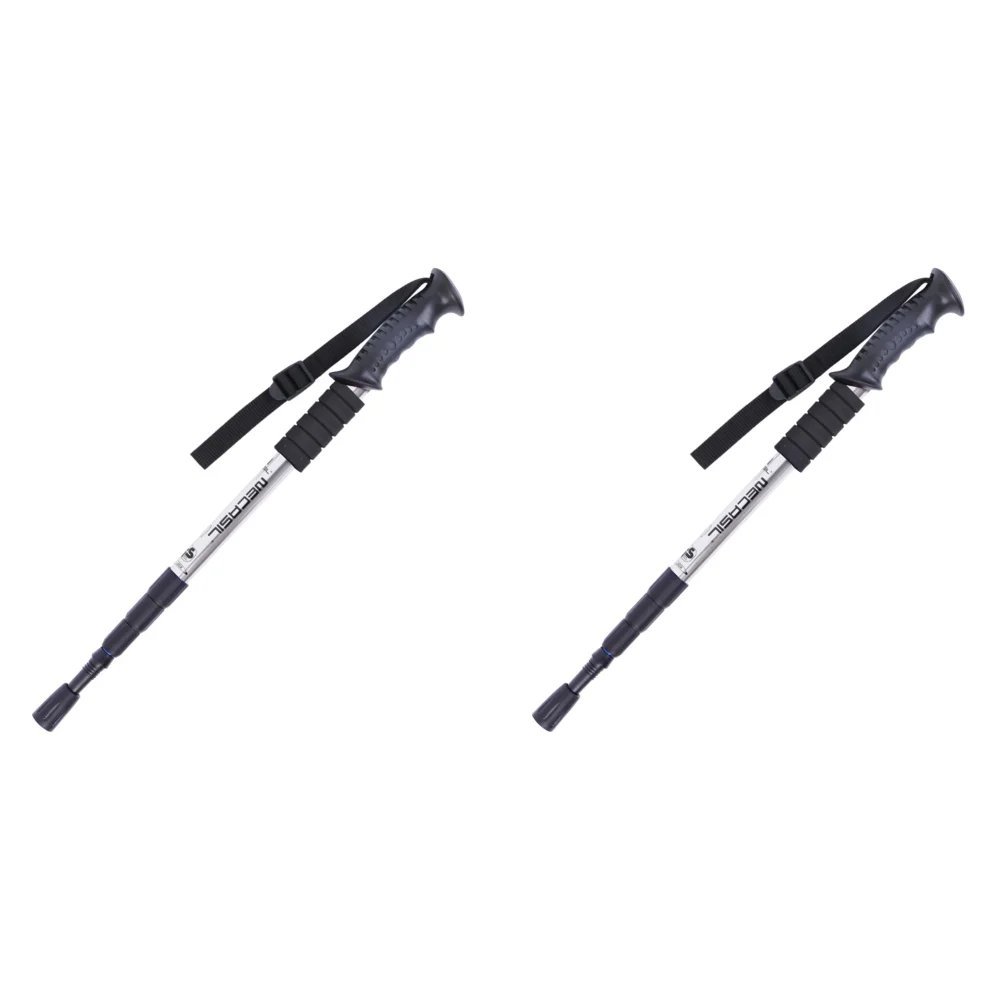 Silver 2pcs_1/2Pcs Light Aluminum Alloy Folding Walking Sticks for Hiking Climbing Mountain High-qua