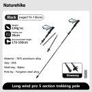 Black Large 1 pc_Naturehike Trekking Poles Carbon Fiber 7075 Aluminum Alloy Five-section Folding Sti
