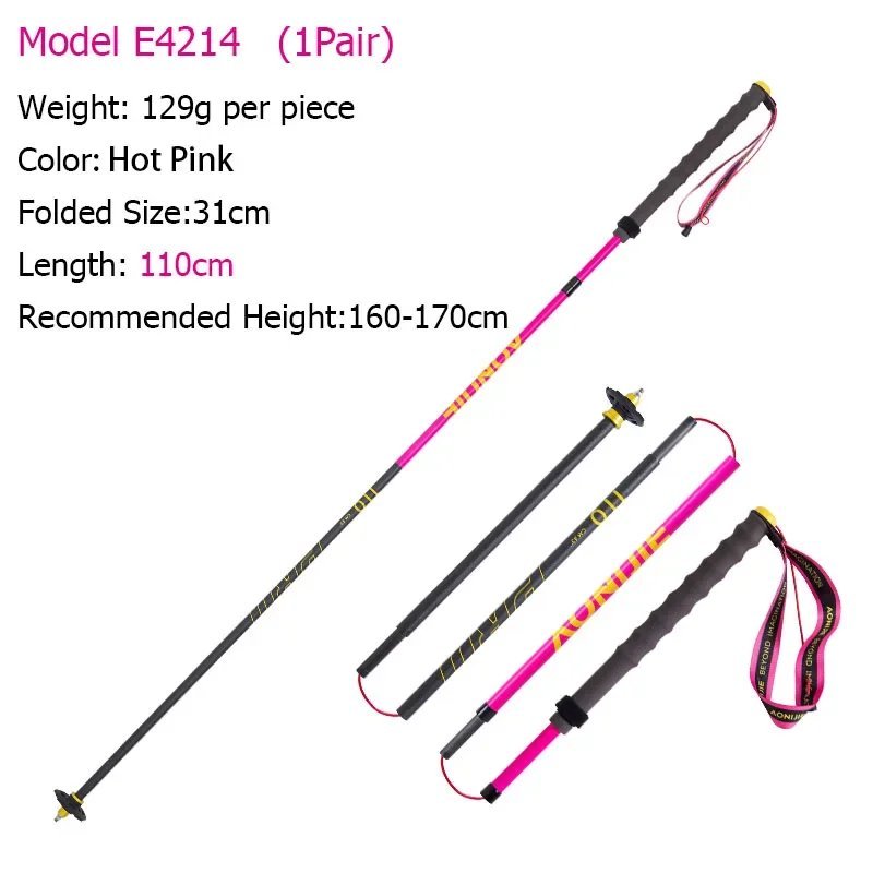 2pcs Pink 110cm_1Pair AONIJIE E4214 Hiking Carbon Fiber Cross-country Poles Folding Trekking Pole Li