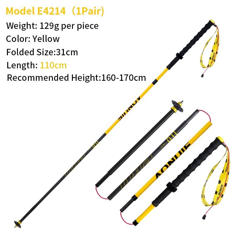 2pcs Yellow 110cm_1Pair AONIJIE E4214 Hiking Carbon Fiber Cross-country Poles Folding Trekking Pole 