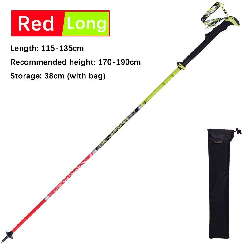 1pcRed long_Carbon Fiber Folding Walking Stick 5 sections Adjustable Lightweight Mountain-climbing C