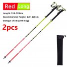 2pcs Red long_Carbon Fiber Folding Walking Stick 5 sections Adjustable Lightweight Mountain-climbing