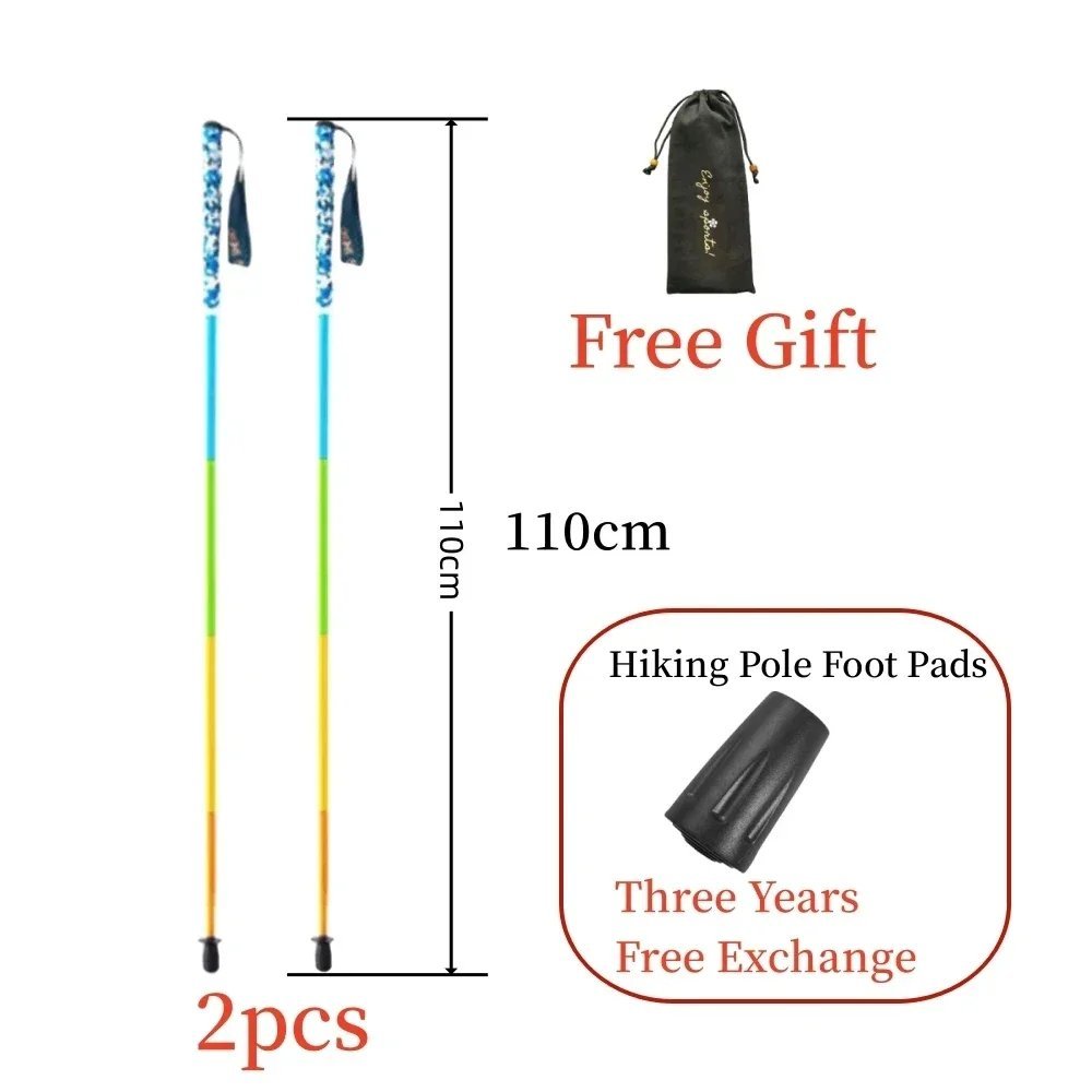 E2-2P 110CM_2PCS Carbon Fiber Five Section Folding Hiking Stick Ultra Lightweight Portable Hiking St
