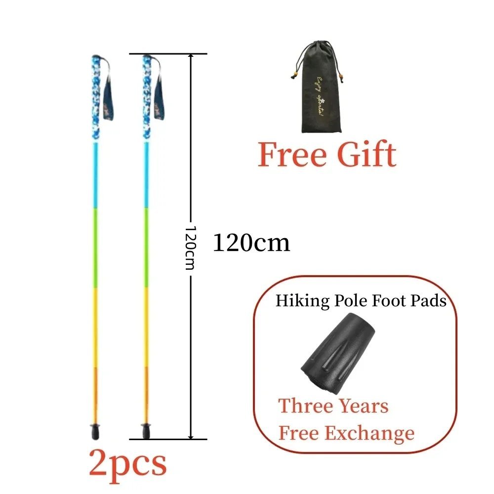 E2-2P 120CM_2PCS Carbon Fiber Five Section Folding Hiking Stick Ultra Lightweight Portable Hiking St