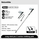 Black Small 1 pc_Naturehike Walking Stick Ultralight Foldable 5-section Carbon Aluminium Alloy Hikin