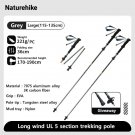 Grey Large 2 pcs_Naturehike Walking Stick Ultralight Foldable 5-section Carbon Aluminium Alloy Hikin