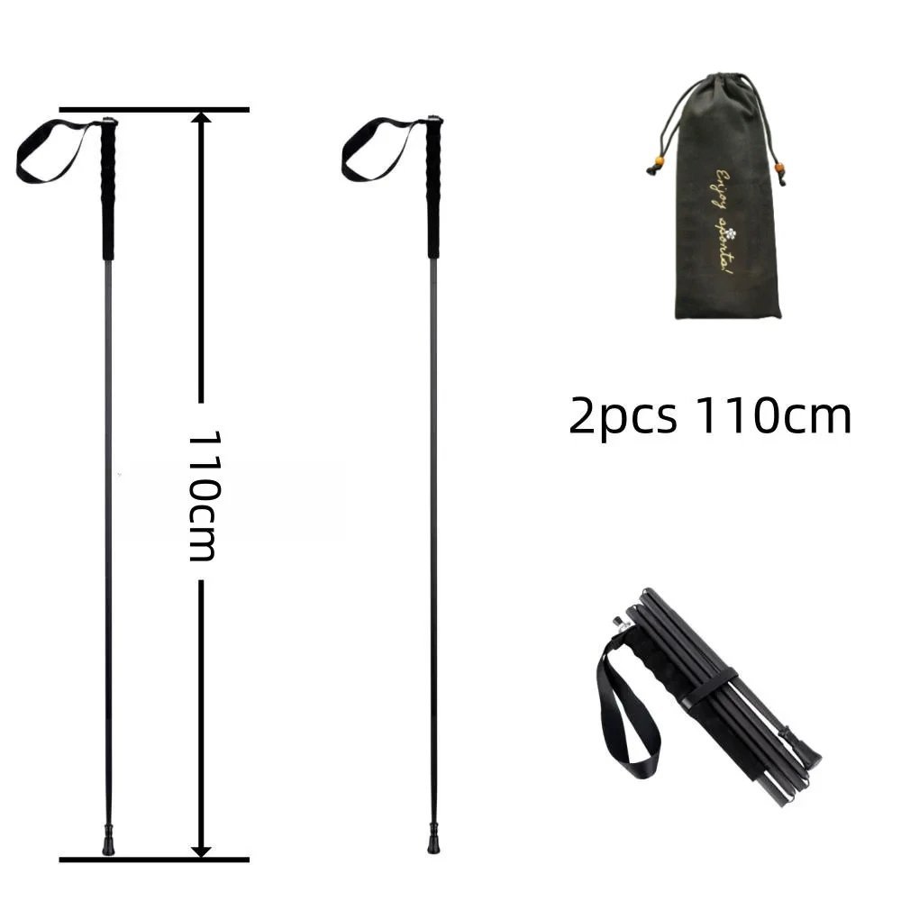 Black 2pcs 110cm_Ultra Light Weight Trekking Poles Foldable Hiking Sticks Carbon Fiber Hiking Poles 