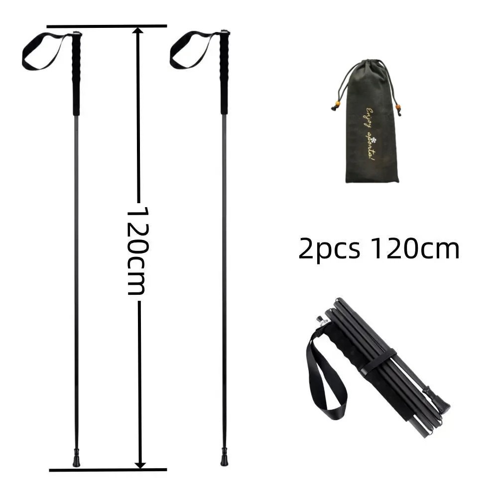 Black 2pcs 120cm_Ultra Light Weight Trekking Poles Foldable Hiking Sticks Carbon Fiber Hiking Poles 