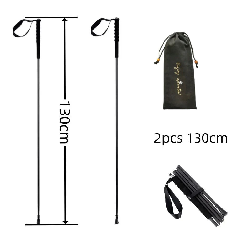 Black 2pcs 130cm_Ultra Light Weight Trekking Poles Foldable Hiking Sticks Carbon Fiber Hiking Poles 