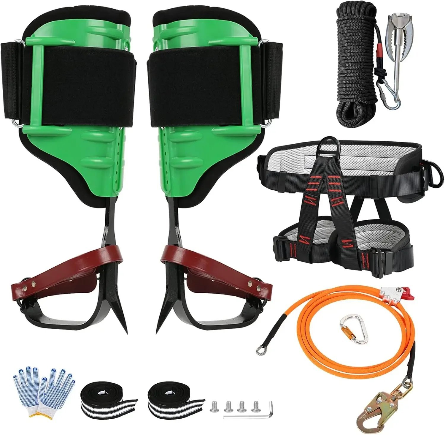 Climbing Gear Kit, Tree Climbing Spikes with Climbing Belt, Steel Wire Core Flip Line and Grappling 