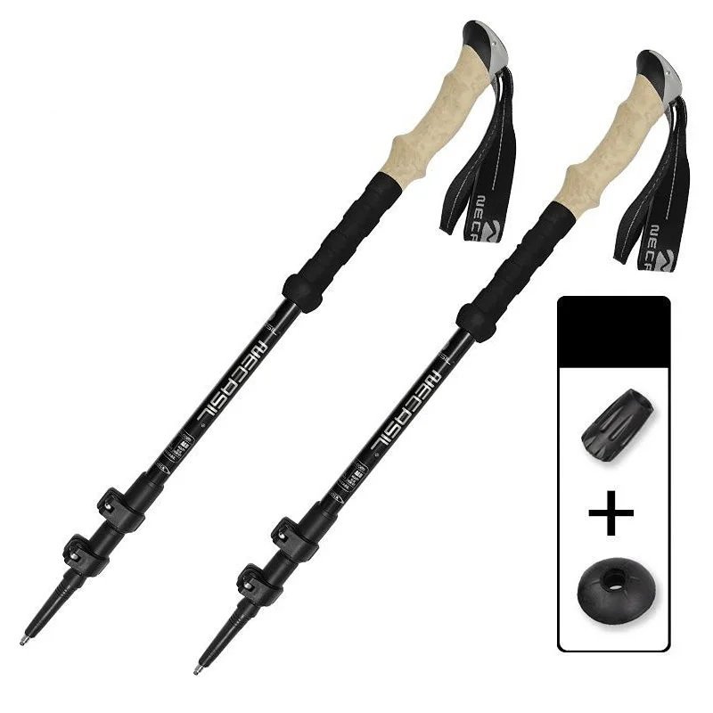 2PCS Black_2PCS Trekking Poles Walking Sticks Alpenstock Telescopic Ultralight Premium Adjustable wi