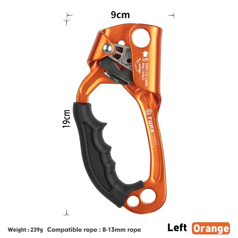 Left Orange_Outdoor Rock Climbing SRT Hand Ascender Device Mountaineer Handle Ascender Left Hand Rig