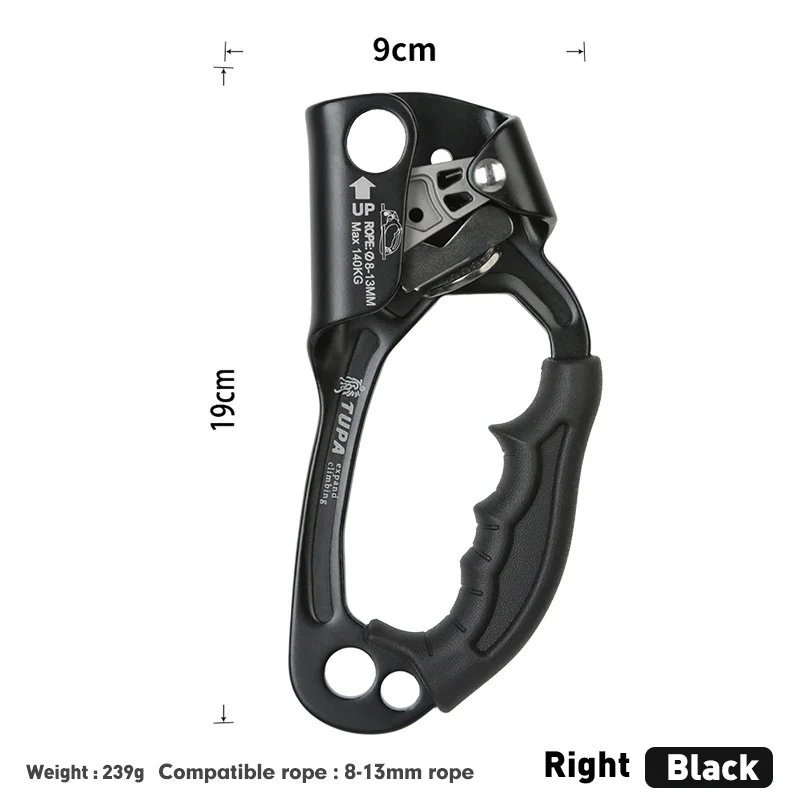 Right Black_Outdoor Rock Climbing SRT Hand Ascender Device Mountaineer Handle Ascender Left Hand Rig