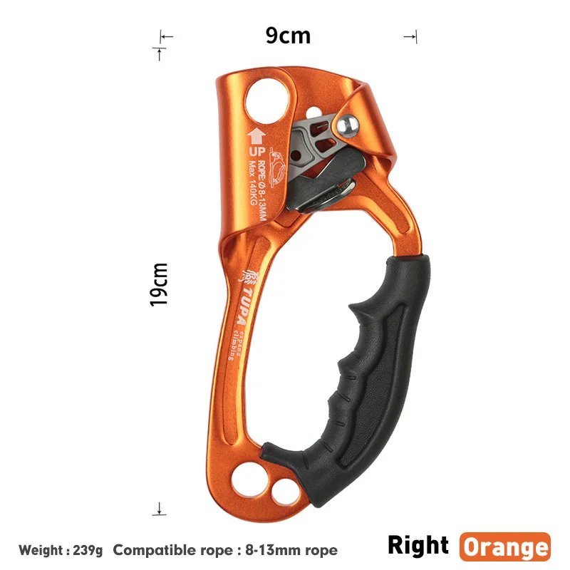 Right Orange_Outdoor Rock Climbing SRT Hand Ascender Device Mountaineer Handle Ascender Left Hand Ri