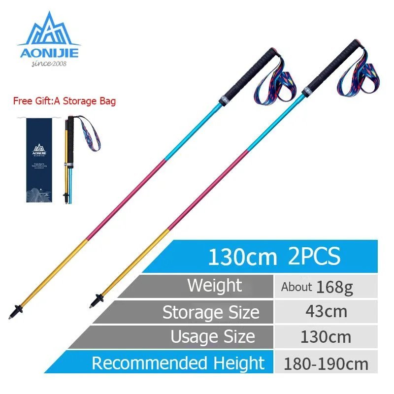 2pcs 130cm Rainbow_AONIJIE E4201 Lightweight Folding Collapsible Quick Lock Trekking Pole Hiking Pol