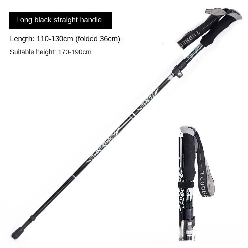 Black-110-130cm_5 Section Outdoor Fold Trekking Pole Camping Portable Walking Hiking Stick for Nordi