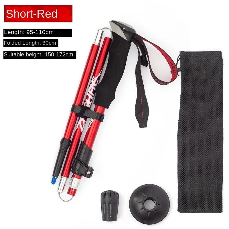 Red-95-110cm_5 Section Outdoor Fold Trekking Pole Camping Portable Walking Hiking Stick for Nordic E