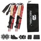 Red_2pcs Foldable Trekking Poles Walking Stick With Quick-Lock System Lightweight Aluminum Trekking 