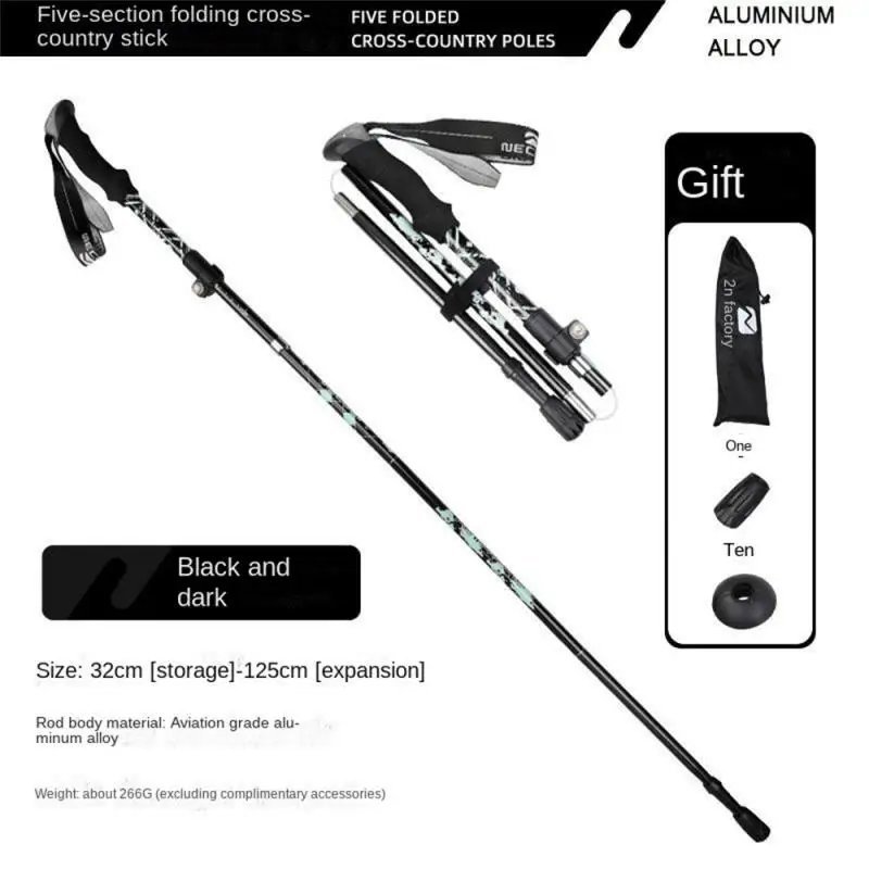 5-Section Black_Trekking Stick 5-Section Telescopic Folding Trekking Poles Outdoor Camping Ultraligh