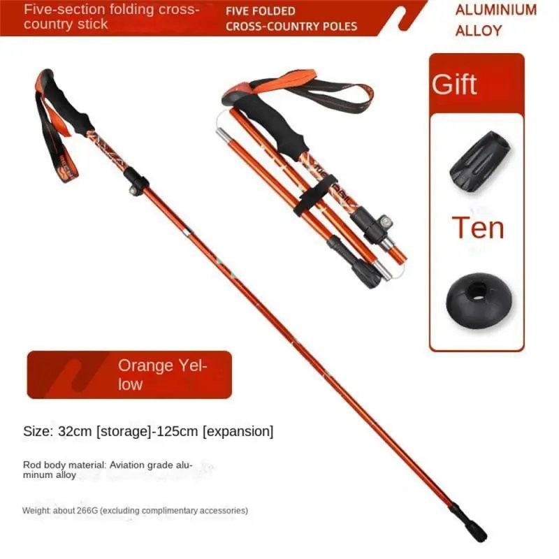 5-Section Orange_Trekking Stick 5-Section Telescopic Folding Trekking Poles Outdoor Camping Ultralig
