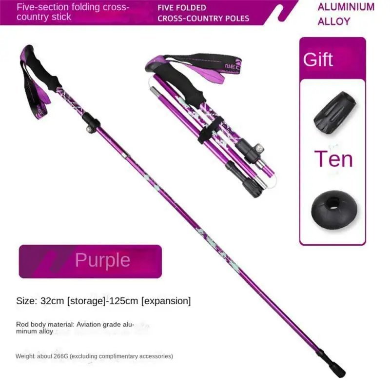 5-Section Purple_Trekking Stick 5-Section Telescopic Folding Trekking Poles Outdoor Camping Ultralig
