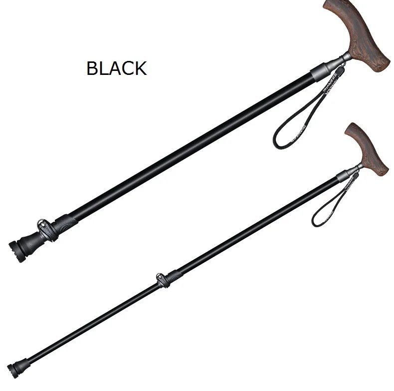 BLACK_Pioneer Aluminum Quick Lock Stick Ultralight Anti-Slip Walking Stick Cane For Elderly 1 Piece