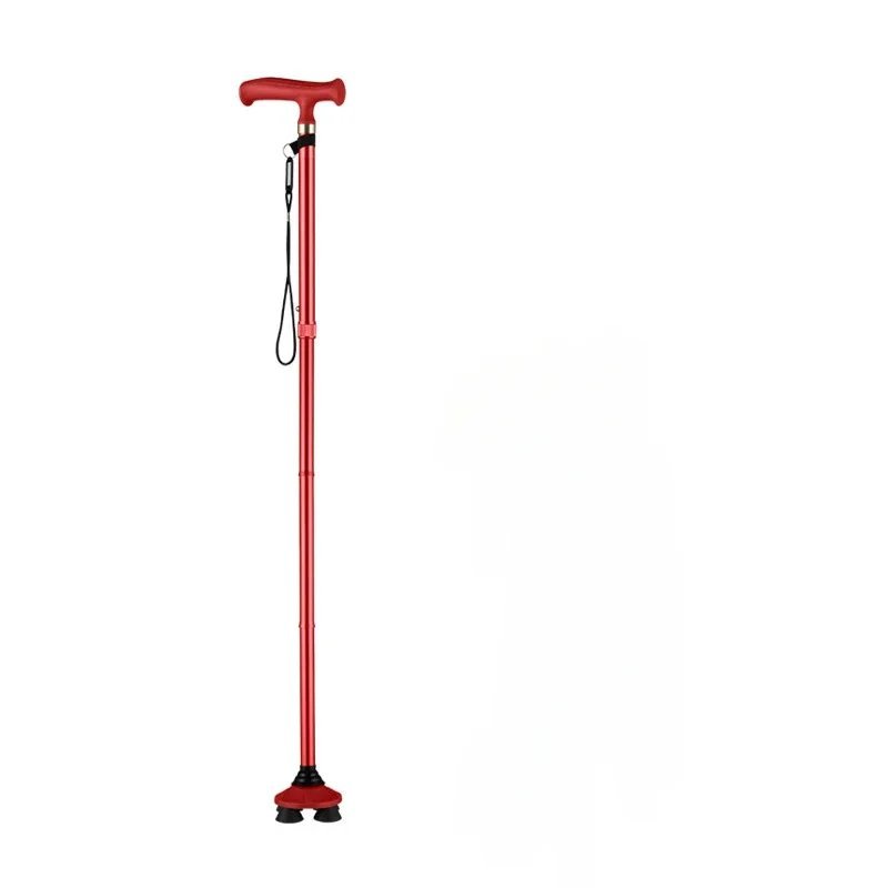 Red_Multifunction Trekking Poles T-handle Walking Sticks for Old Man Women Ultralight Trekking Pole 