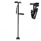 A_Height Adjustable Elderly Walking Stick with Voice Announcement LED Lights Lightweight Foldable Ou