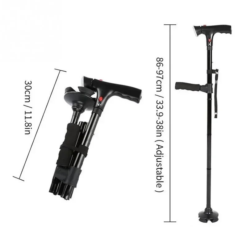 Collapsible_Collapsible Telescopic Folding Cane Elder Cane LED With Alarm Walking Trusty Sticks Elde
