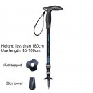 Blue_1pc Carbon Fiber Walking Stick 49-100cm Short Telescopic Inner Lock T-handle Mountain-climbing 