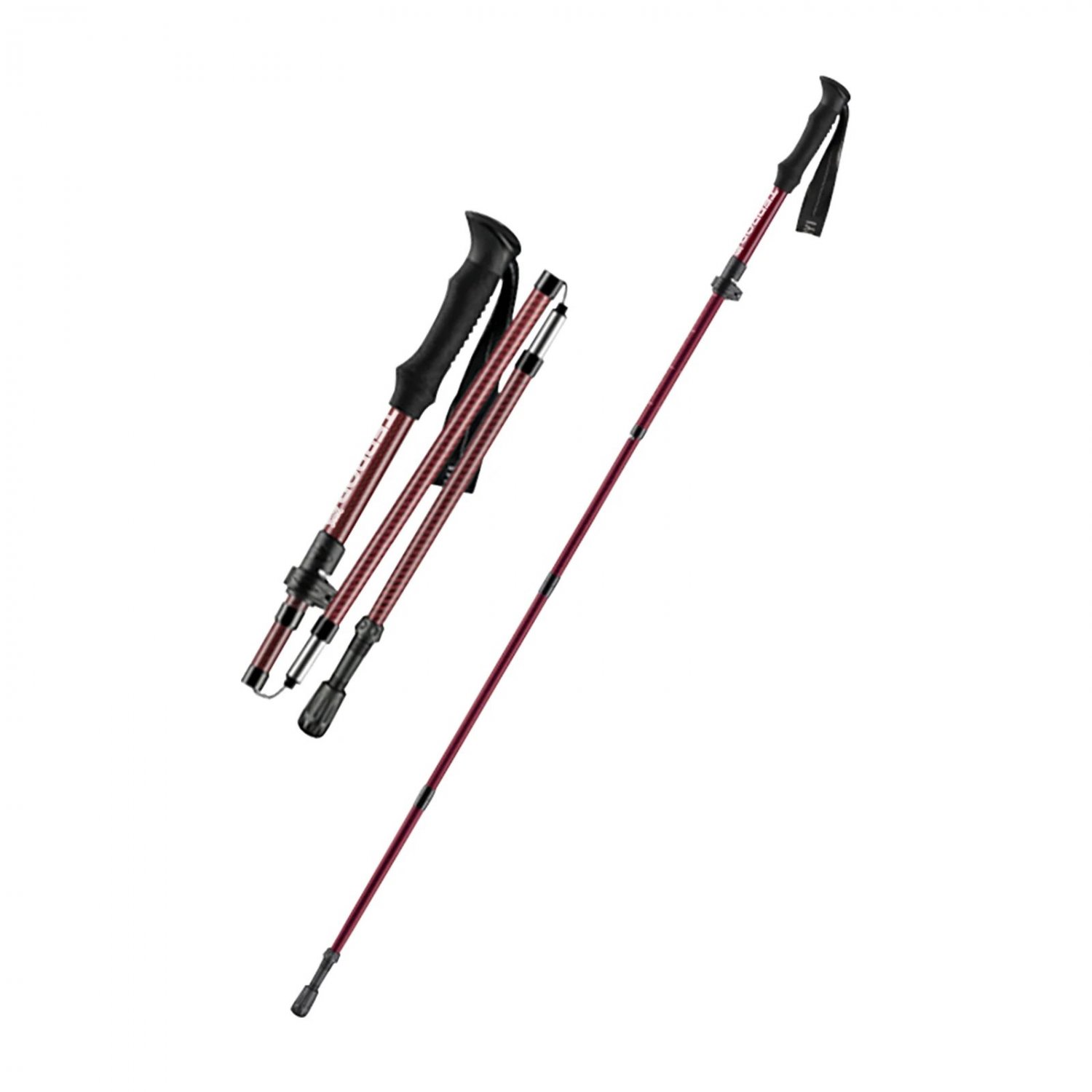 Carbon Fiber Red_TERROR trekking pole carbon fiber folding ultra-light professional outdoor climbing